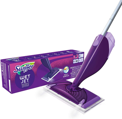 Swiffer WetJet Hardwood and Floor Spray Mop Cleaner Starter Kit, Includes: 1 Power Mop, 10 Pads, Cleaning Solution, Batteries