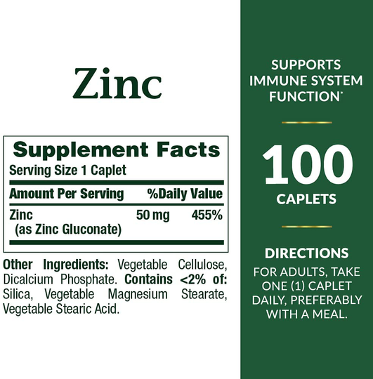 Nature's Bounty Zinc 50 mg Caplets 100 ct
