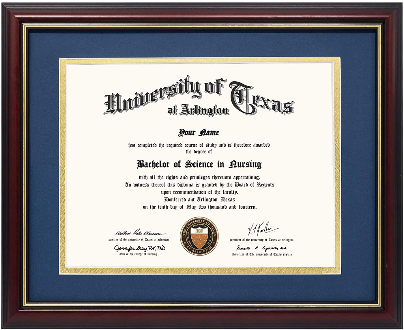 GraduationMall 8.5x11 Certificate Diploma Frame,Solid Wood & UV Protection Acrylic,Cherry Finish with Gold Trim