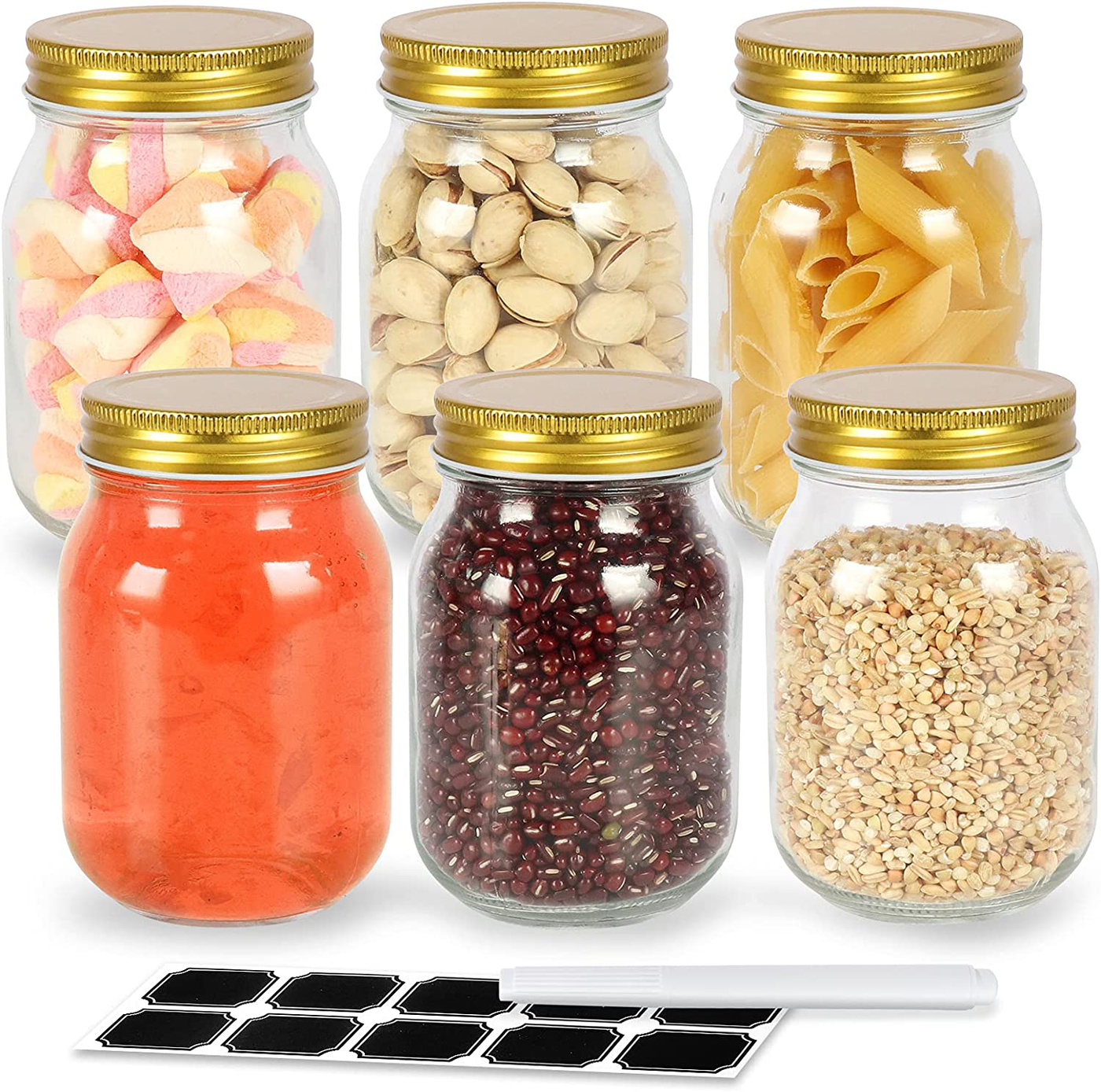 Regular Mouth Mason Jars, Glass Jars with Metal Airtight Lids, 10 Labels & 1 Pen