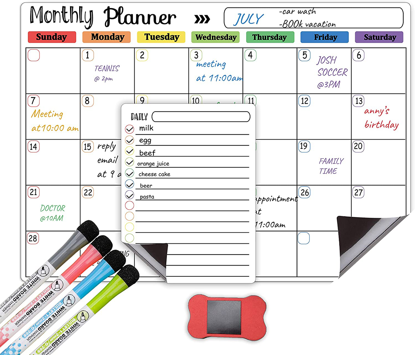 Dry Erase Calendar Kit- Magnetic Calendar for Refrigerator - Monthly Fridge Calendar Whiteboard with Extra-Thick Magnet Included Fine Point Marker & Eraser (Monthly an Daily)