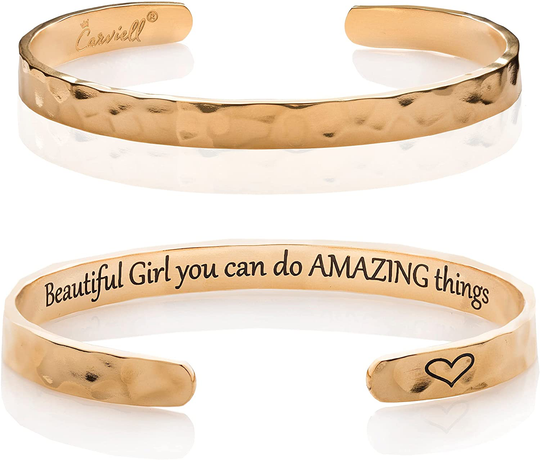 Carviell Bracelets for Women, Personalized Gifts for Her, Mom, Best Friend, Inspirational Friendship Cuff for Teen Girls, Engraved, Birthday Gift Jewelry