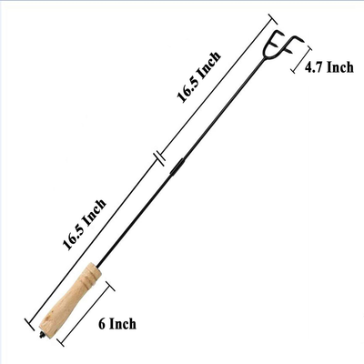 INFLATION 33-Inch Fire Poker Stick, Outdoor Heavy Duty Black Solid Fireplace Poker Tool for Fire Pit, Wood Handle with Simple Assembly Two Sections