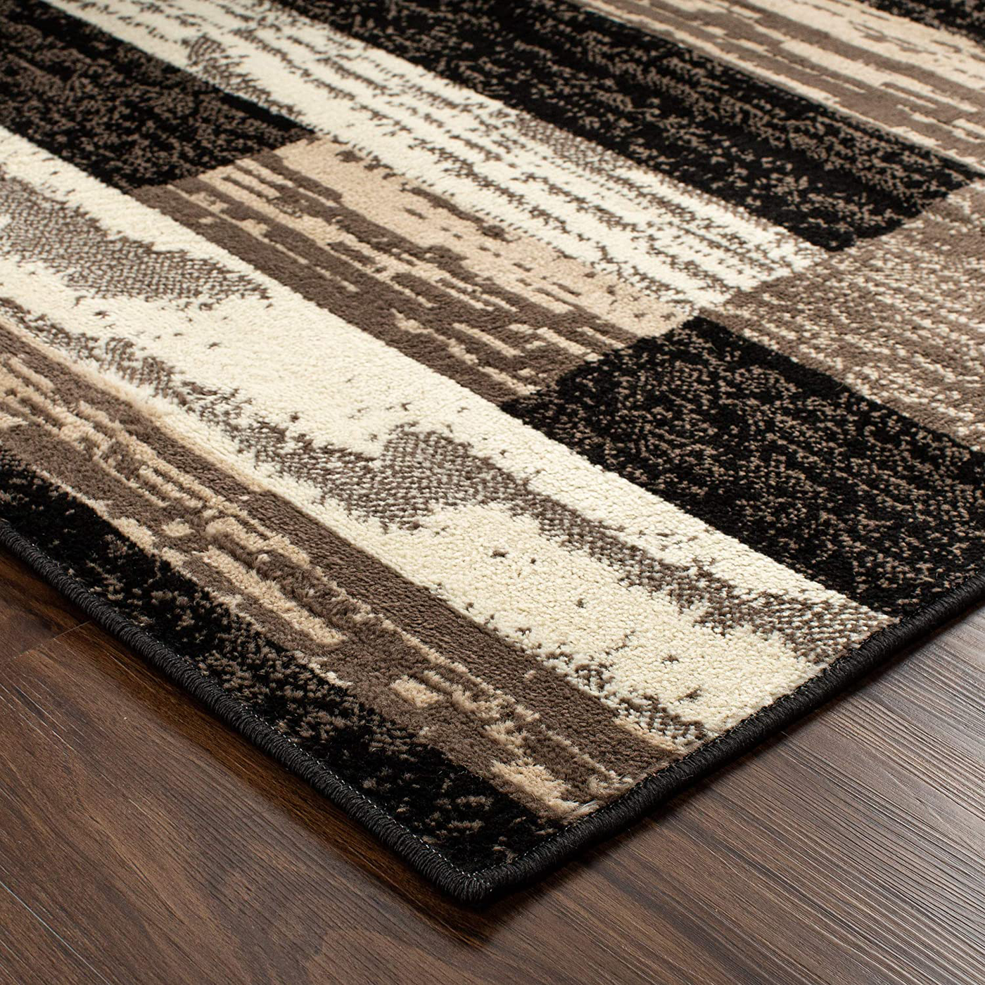 SUPERIOR Rockwood Modern Geometric Patchwork Polypropylene Indoor Area Rug or Runner with Jute Backing, 4' X 6',Slate