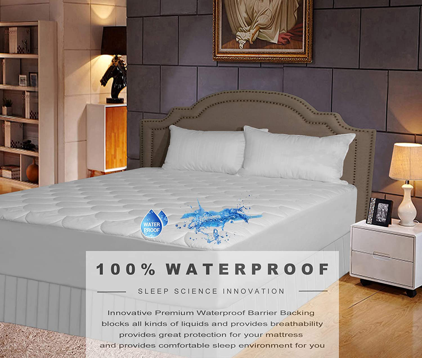 Purepedic Triple Protection King Mattress Pad King Size Bed Waterproof Mattress Protector Cooling Mattress Topper Cotton Mattress Cover Comfortable Mattress Encasement for King Size Bed