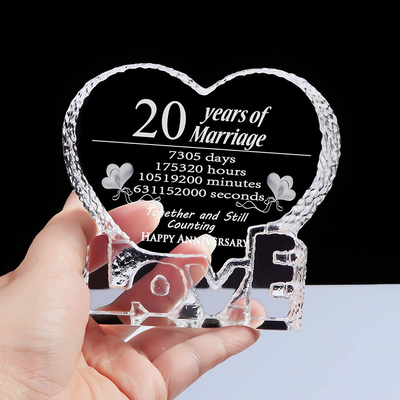 YWHL 20 Year 20th Wedding Anniversary Crystal Sculpture Keepsake Gifts for Her Wife Girlfriend Him Husband (20 Year)