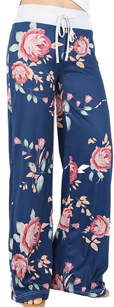 Women's Comfy Stretch Drawstring Palazzo Wide Leg Lounge Pants