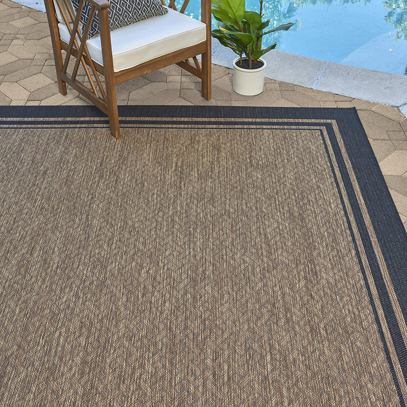 Gertmenian Tropical Collection Outdoor Rug Patio Area Carpet, 2x6 Runner, Nut Brown Black Border