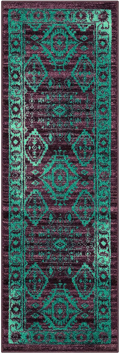 Georgina Traditional Runner Rug Non Slip Hallway Entry Carpet [Made in USA], 2 x 6, Winberry/Teal