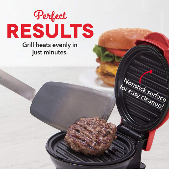 Dash Mini Maker Portable Grill Machine + Panini Press for Gourmet Burgers, Sandwiches, Chicken + Other On the Go Breakfast, Lunch, or Snacks with Recipe Guide - Red
