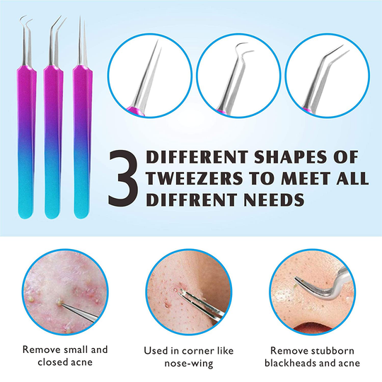 Blackhead Remover Extractor Tool, Ybaoo 10 Pcs Professional Surgical Pimple Popper Tool Kit with Metal Case for Quick and Easy Removal of Blackheads,Pimples,Zit Removing,Facial and Nose(Colorful)