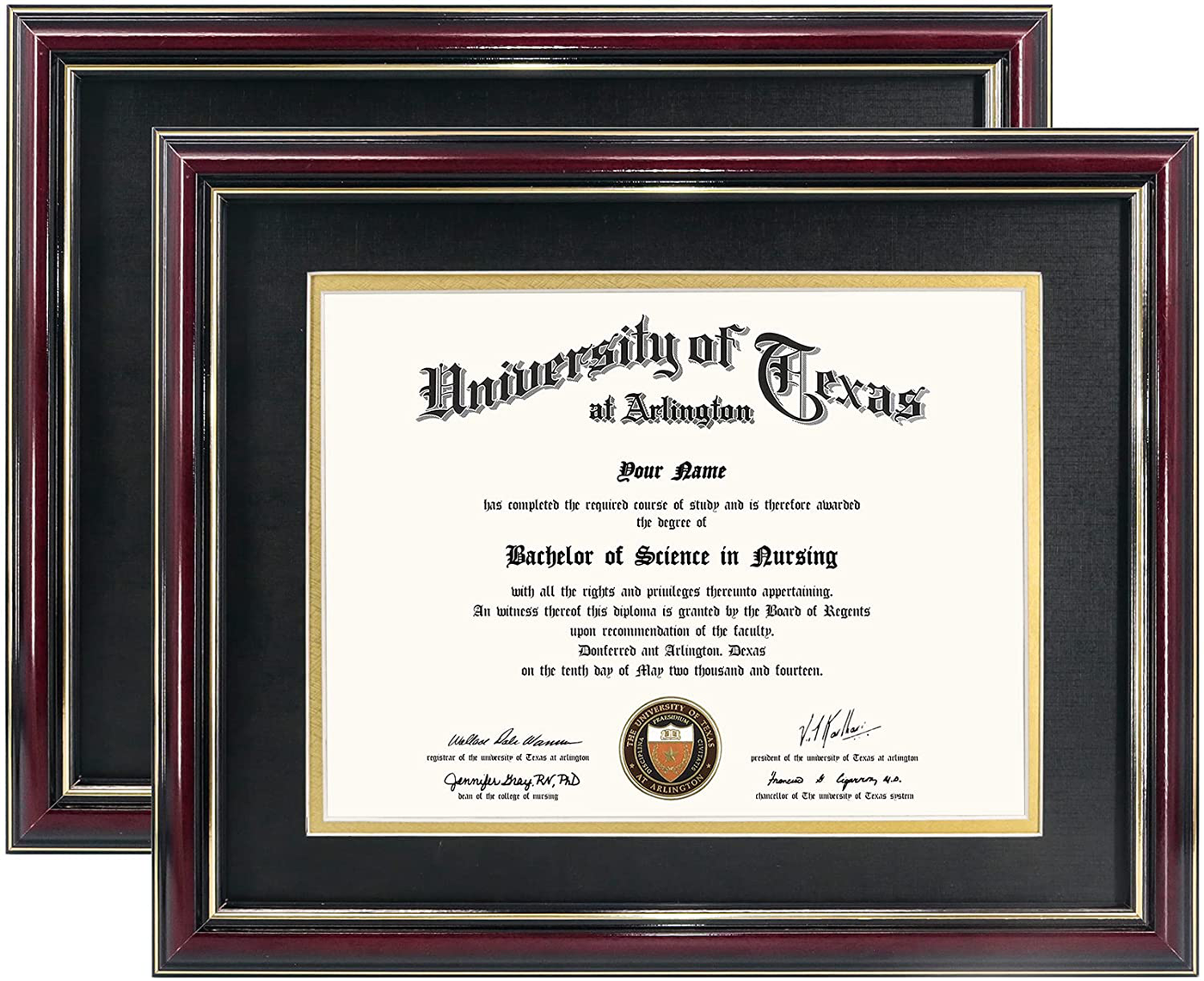 GraduationMall 8.5x11 Certificate Diploma Frame,Solid Wood & UV Protection Acrylic,Cherry Finish with Gold Trim