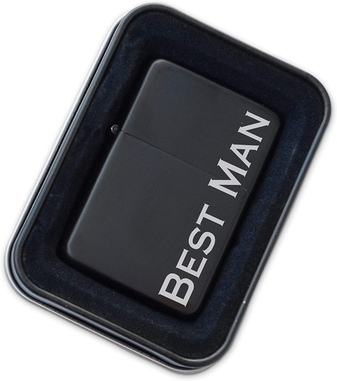 Engraved Matte Black Lighter with Gift Tin - Windproof, Flip-Top, Refillable (Will You Be My Best Man)