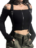 xxxiticat Women's Chic Fashion Stand Collar Shorts Aviator Coats Windbreaker Long Sleeve Cropped Motorcycle Bomber Jackets