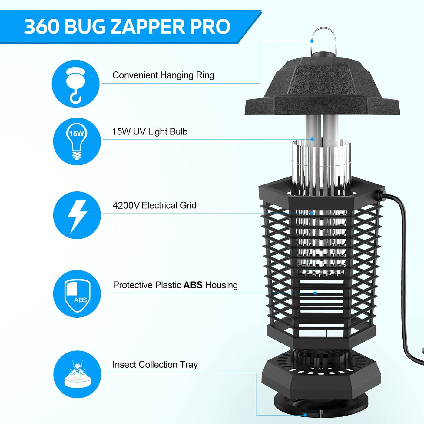 Bug Zapper, Electric Mosquito Zapper Outdoor, Insect Trap Indoor, Electronic Insect Killer for Garden Patio