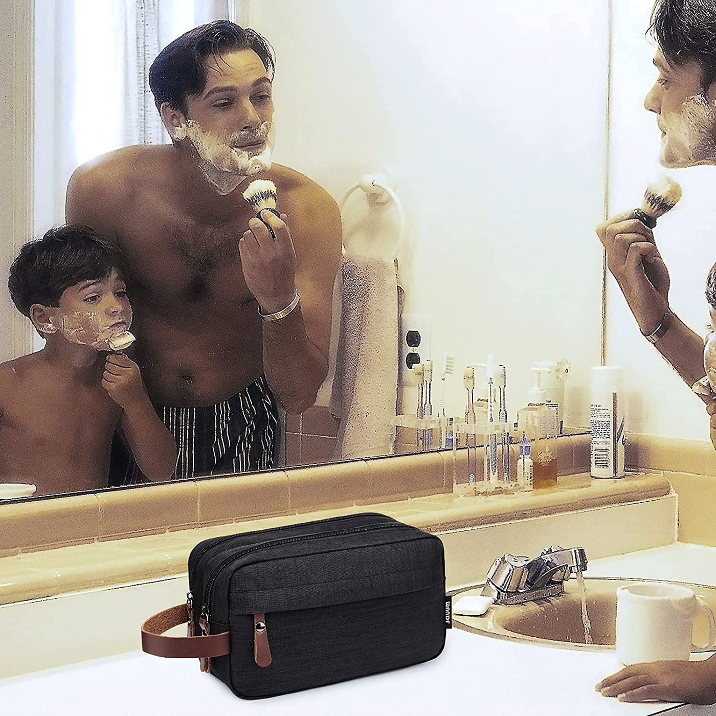 WANDF Toiletry Bag for Men Small Nylon Dopp Kit Lightweight Travel Shaving Bag for Kids and Women (black)