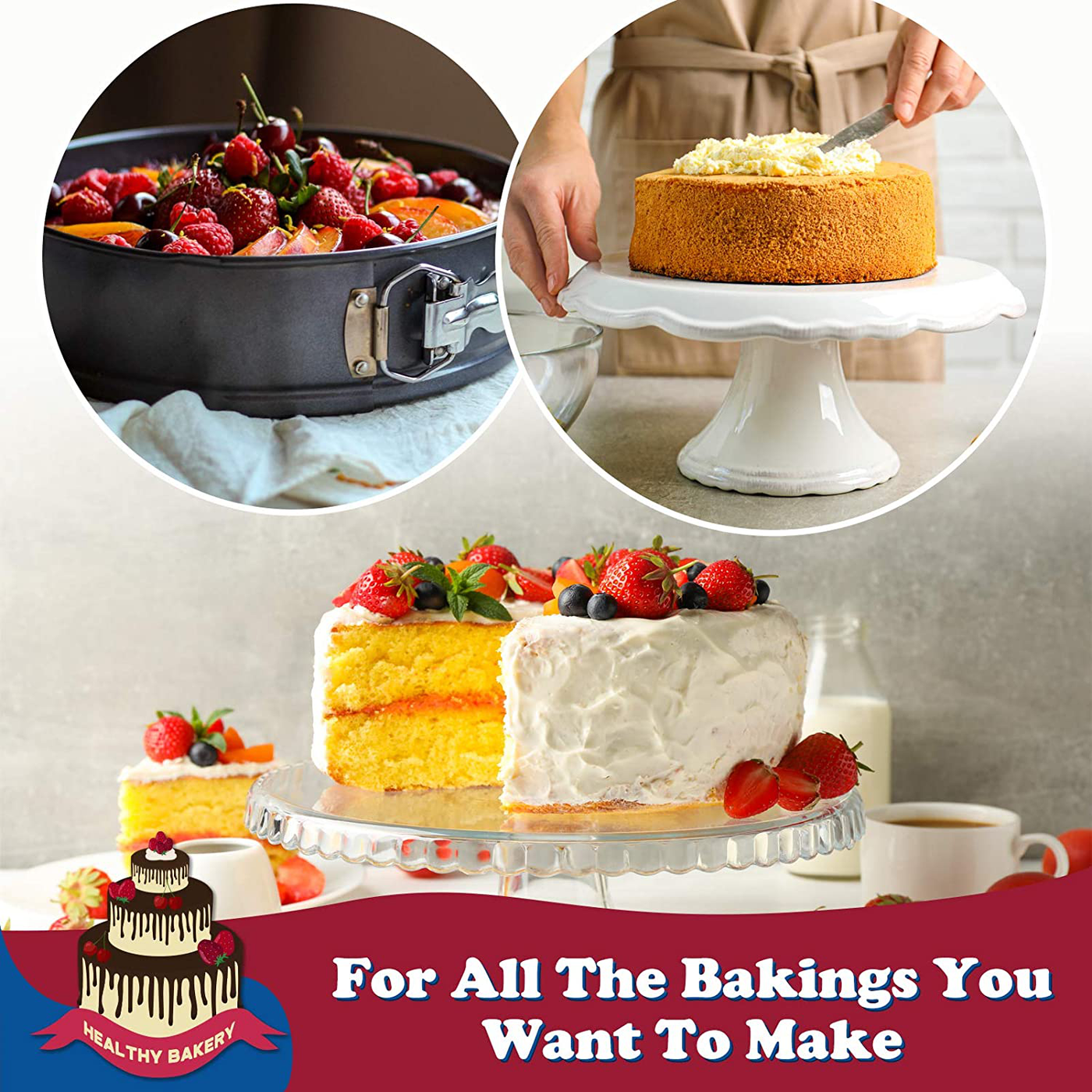 Hiware 8 Inch Non-stick Springform Pan with Removable Bottom - Leakproof Cheesecake Pan with 50 Pcs Parchment Paper