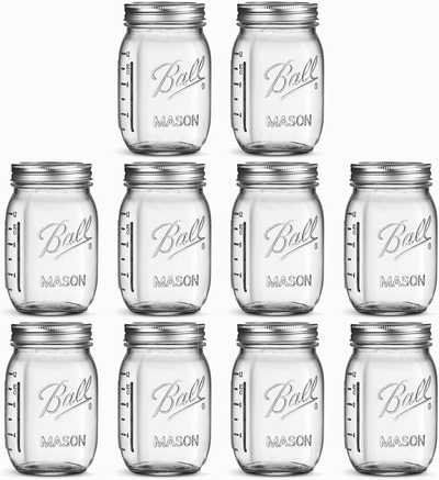 Ball Regular Mouth Mason Jars 16 oz [10 Pack] With mason jar lids and Bands, Ball mason jars 16 oz - For Canning, Fermenting, Pickling, Jar Decor. Microwave/Freeze/Dishwasher Safe + SEWANTA Jar Opener