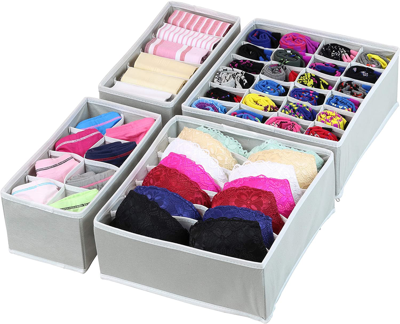 SimpleHouseware Closet Underwear Organizer Drawer Divider 4 Set, Dark Grey