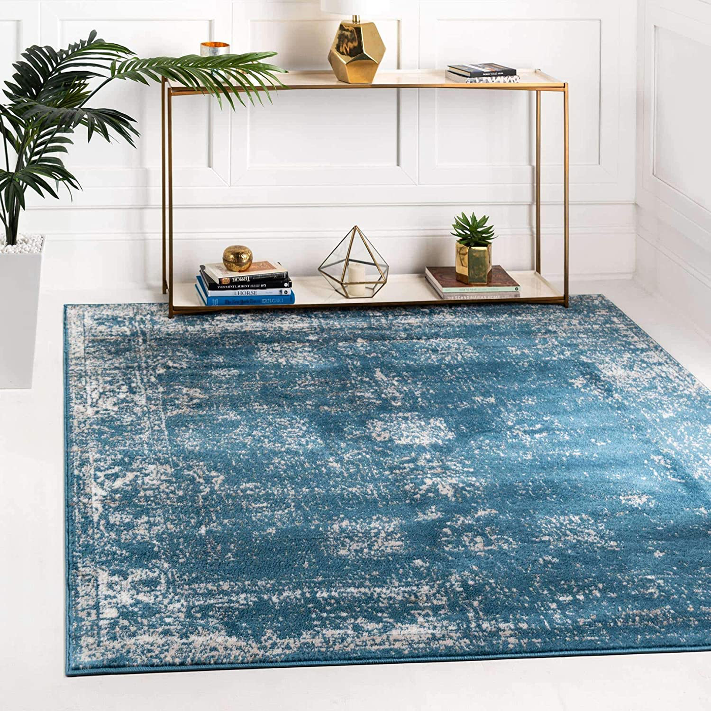 Unique Loom Sofia Collection Area Traditional Vintage Rug, French Inspired Perfect for All Home Décor, 6' 0 x 6' 0 Square, Blue/Ivory