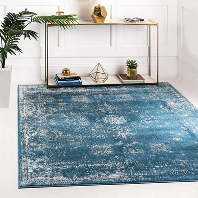 Unique Loom Sofia Collection Area Traditional Vintage Rug, French Inspired Perfect for All Home Décor, 6' 0 x 6' 0 Square, Blue/Ivory
