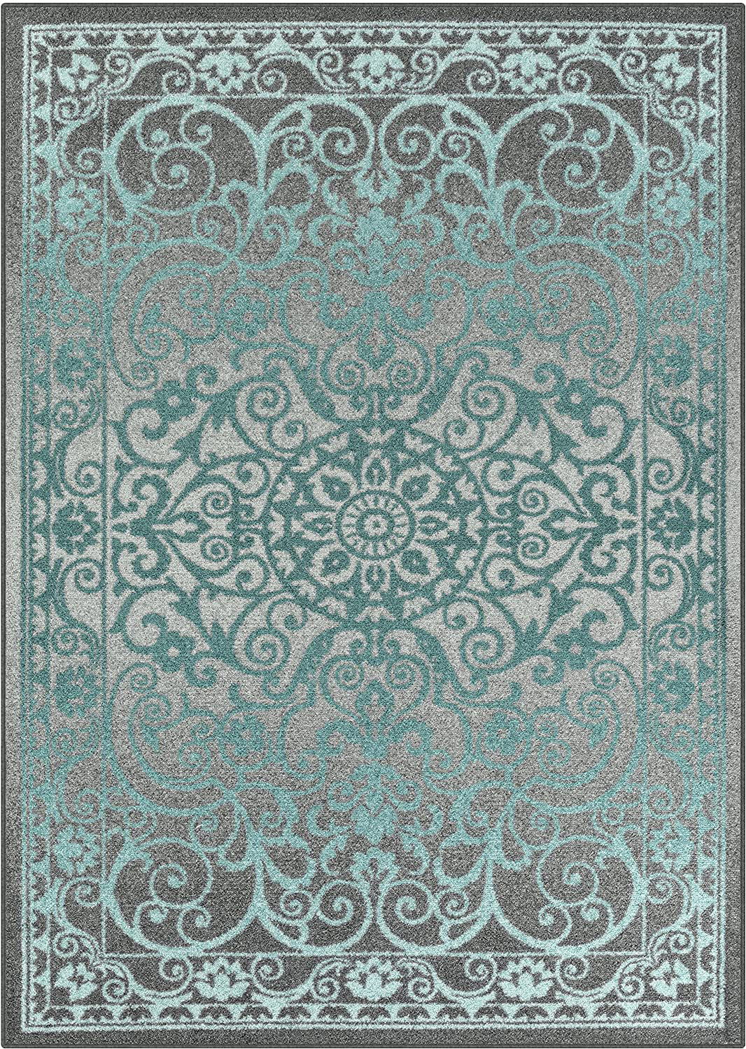 Maples Rugs Pelham Vintage Runner Rug Non Slip Washable Hallway Entry Carpet [Made in USA], 1'8 x 5, Grey/Blue