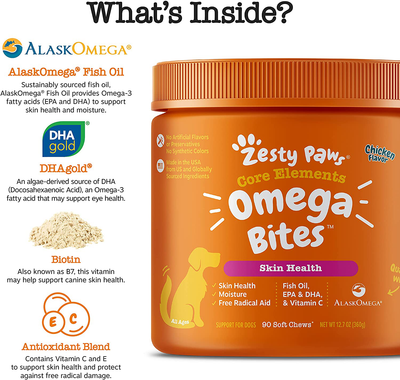 Omega 3 Alaskan Fish Oil Chew Treats for Dogs, with AlaskOmega for EPA & DHA Fatty Acids - Itch Free Skin - Hip & Joint Support + Heart & Brain Health