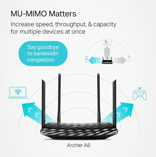 TP-Link AC1200 Gigabit WiFi Router (Archer A6) - 5GHz Dual Band Mu-MIMO Wireless Internet Router