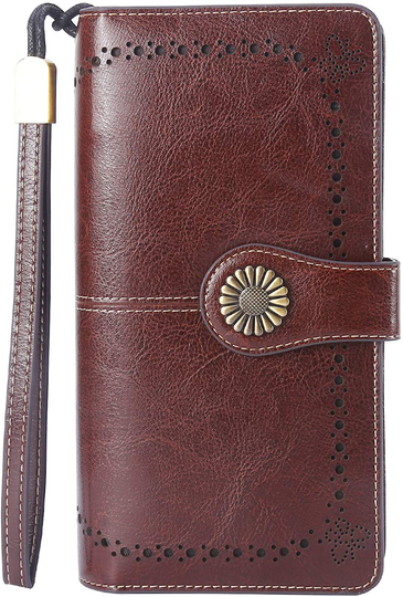 Lavemi Womens Large Capacity RFID Blocking Leather Wristlet Clutch Wallets Card Holder