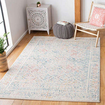 Safavieh Tulum Collection TUL264C Moroccan Boho Distressed Non-Shedding Stain Resistant Living Room Bedroom Area Rug, 3' x 3' Square, Ivory / Terracotta