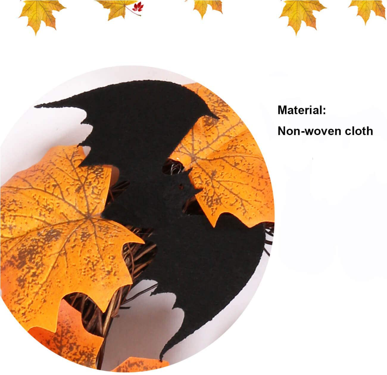 Orgrimmar 10” Halloween Maple Wreath Garland Artificial Maple Leaf Bats Vines Door Hanging for Halloween Party Thanksgiving Harvest’s Day Decoration