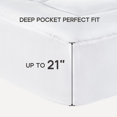 SONIVE Quilted Mattress Pad Soft Fluffy Pillow Top Mattress Cover Down Alternative Fill Topper Streches up to 21 Inches Deep Pocket (White, Queen)