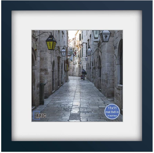 11x11 inch Picture Frame Made of Solid Wood and High Definition Glass Display Pictures 8x8 with Mat or 11x11 Without Mat for Wall Mounting Photo Frame Jazz Blue
