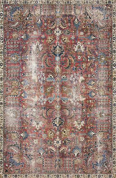 Chris Loves Julia x Loloi Jules JUL-01 Merlot / Multi Oriental Area Rug 18" x 18" Sample Swatch