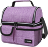 OPUX Insulated Dual Compartment Lunch Bag for Women | Double Deck Reusable Lunch Pail Cooler Bag with Shoulder Strap, Soft Leakproof Liner | Large Lunch Box Tote for Work, School (Purple)