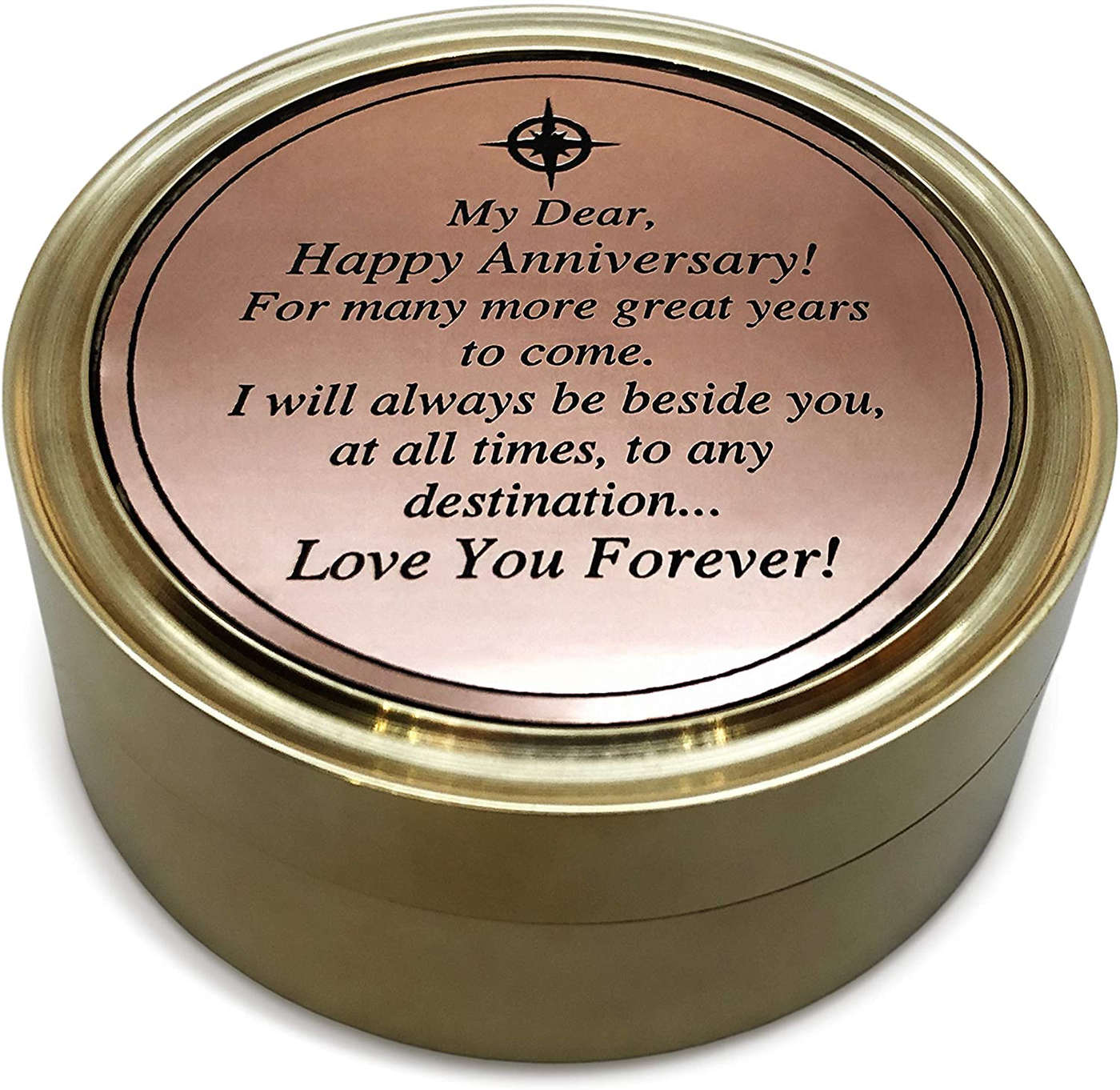 OakiWay Anniversary Brass Sundial Compass with Special Engraved Greeting - Romantic Gift Ideas for Him/Her - Husband Gifts from Wife, Aniversity Gifts for Men