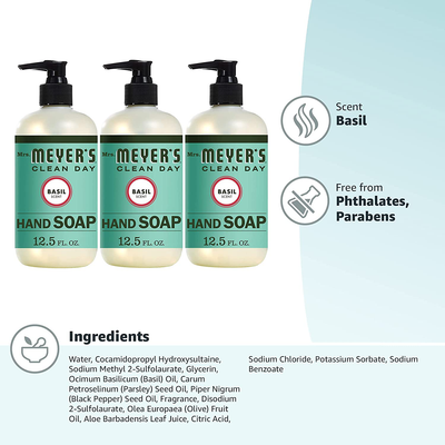 Mrs. Meyer's Clean Day Liquid Hand Soap, Cruelty Free and Biodegradable Hand Wash Made with Essential Oils, Peony Scent, 12.5 oz - Pack of 3