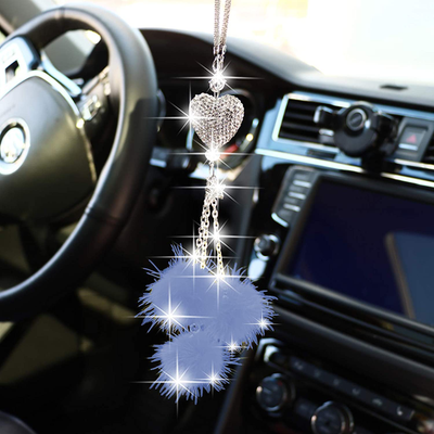 YIDEXIN Bling Car Mirror Accessories for Women £¦ Men Bling Love Heart and Pink Plush ball Bling Rinestones Diamond Car Accessories Crystal Car Rear View Mirror Charms,Lucky Hanging Accessories