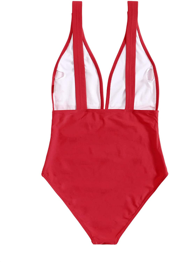 SheIn Women's Sexy Deep V Low Back Swimwear High Waisted Plunging One Piece Swimsuit