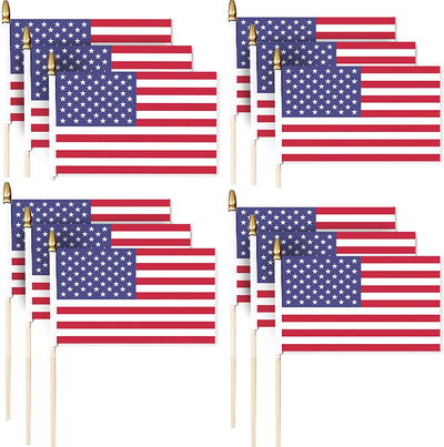 12 Pack Small American Flags on Stick - 4x6 Inches each 