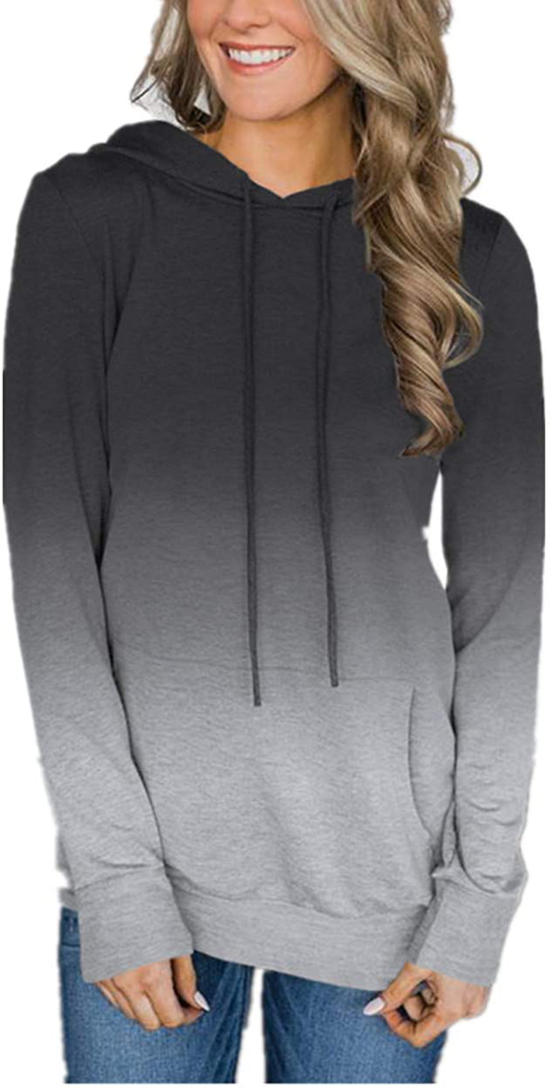Barlver Women's Casual Hoodies Long Sleeve Sweatshirts Cowl Neck Drawstring Hooded Pullover Top with Pockets