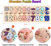 Wooden Number Shape Puzzles Sorting Montessori Toys for Toddlers, Voamuw Shape Sorter Counting Game for Kids 3 4 5 Year olds, Preschool Learning Education Math Block Stacking Toys for Boys and Girls