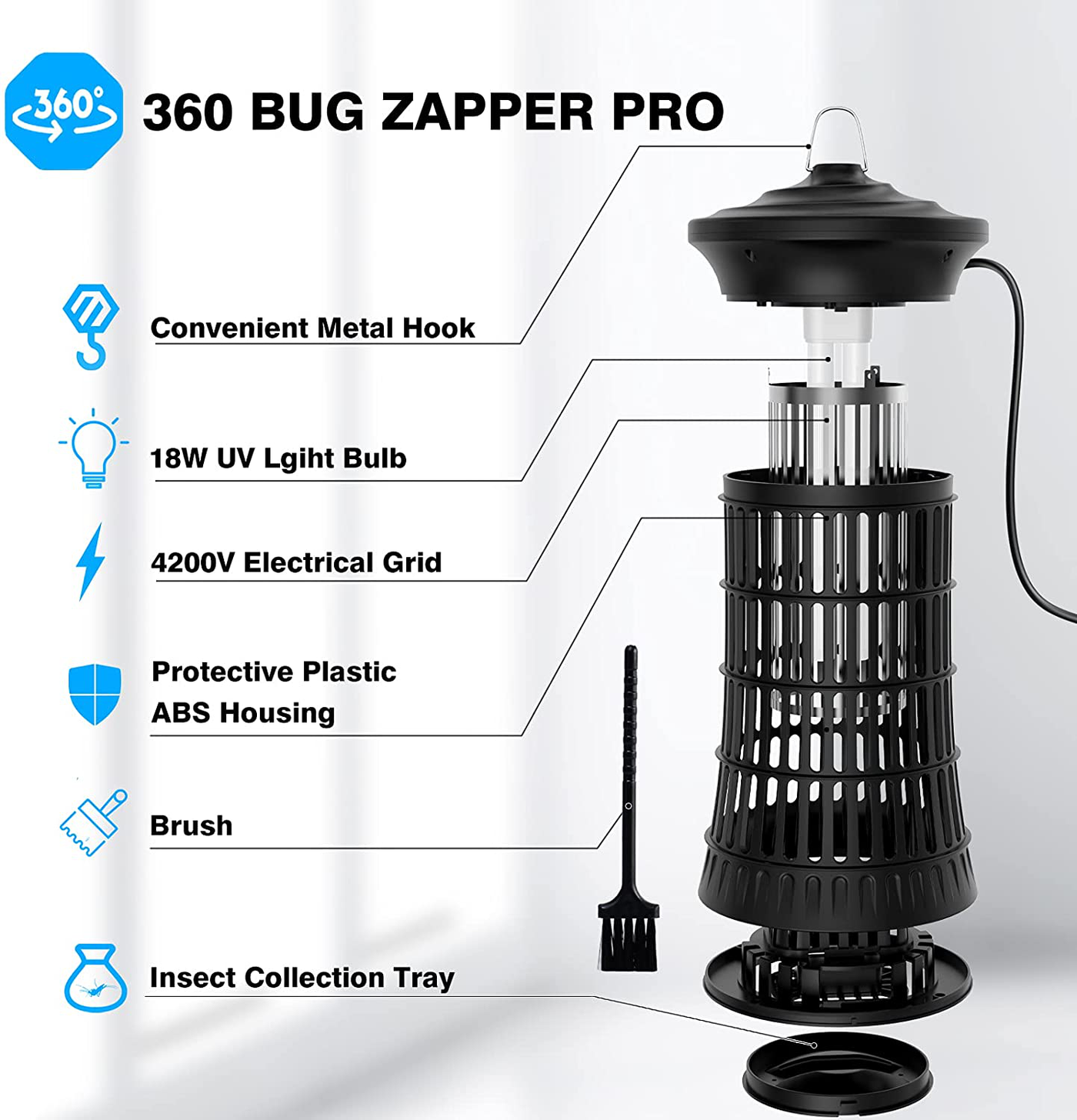 Supink Bug Zapper Indoor Outdoor Waterproof, Electric Mosquito Zapper Fly Insect Killer Lamp 4200V High Powered Mosquito Traps for Home, Garden, Backyard, Patio