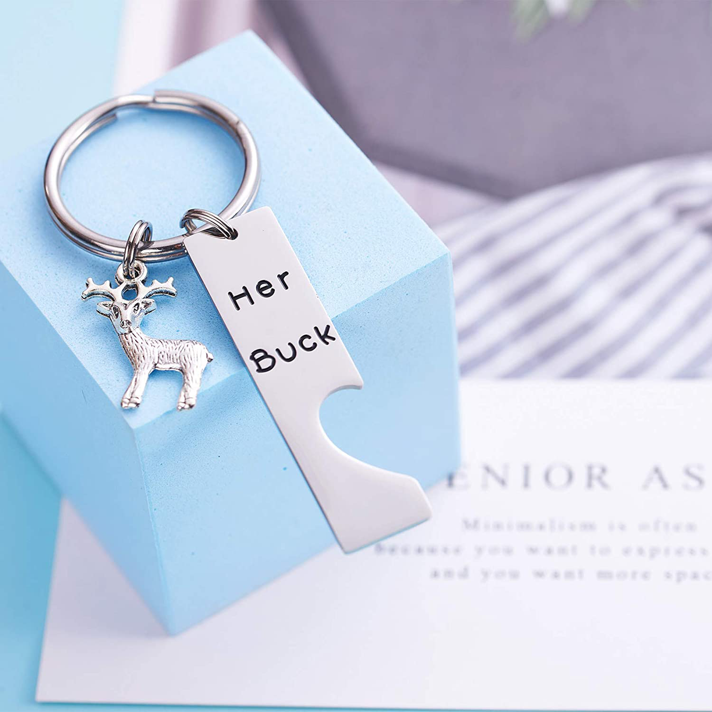 Her Buck His Doe Keychain Set  Keep One - Gift One 