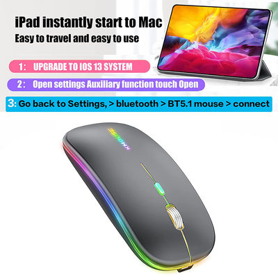 Wireless Bluetooth Mouse for MacBook Pro MacBook Air Mac iPad Pro Air Laptop Chromebook Samsung DELL HP Desktop PC Win7/8/10 (LED Grey Bluetooth +2.4G)