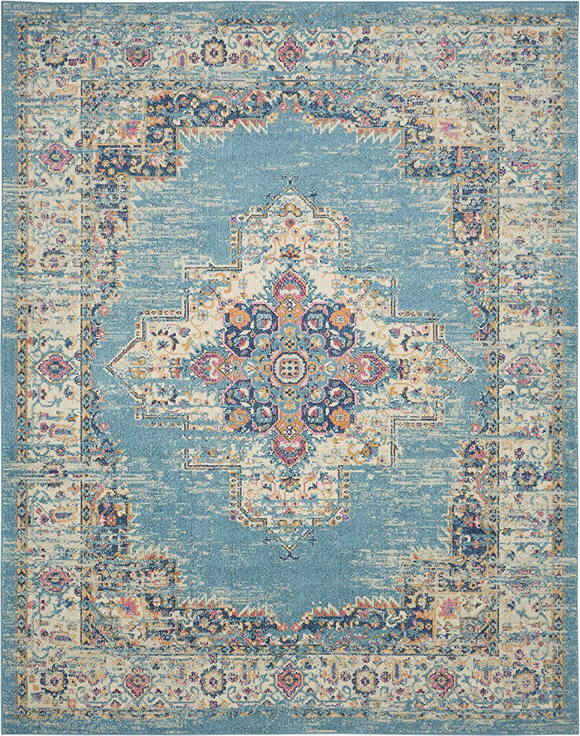 Nourison Passion Pink and White Vintage Area Rug 2'2" x 10', Ivory/Fushia, 10 Feet