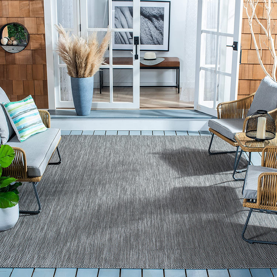 Safavieh Courtyard Collection CY8022 Indoor/ Outdoor Non-Shedding Stain Resistant Patio Backyard Area Rug, 4' x 4' Square, Black / Beige