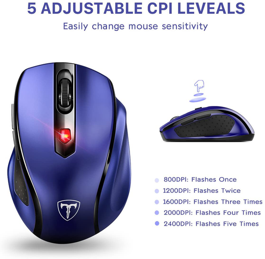 POLEYN Computer Mouse Wireless, Ergonomic Laptop Mouse 2.4G and 5 Adjustable Levels, 6 Button Cordless Mouse Wireless Mice for Windows Mac PC Notebook