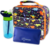 Lunch Bag with Water Bottle and Ice Pack Set, Boys Lunch-Box Set for Toddler Daycare or Pre-School, Kids Container for Lunches, Blue Orange Dinosaur