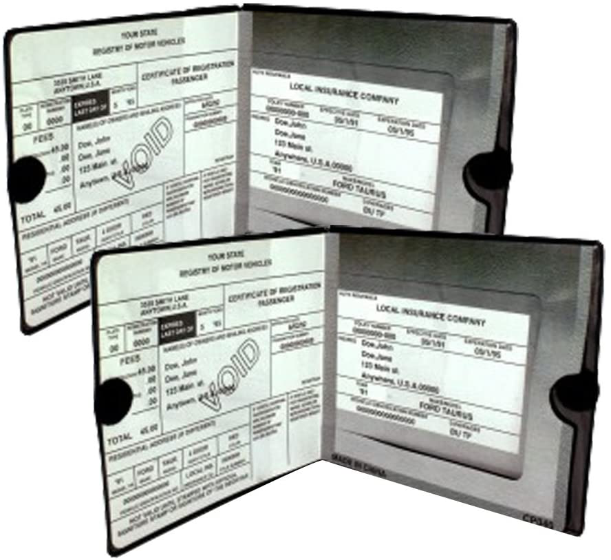 ESSENTIAL Car Auto Insurance Registration BLACK Document Wallet Holders 2 Pack - [BUNDLE, 2pcs] - Automobile, Motorcycle, Truck, Trailer Vinyl ID Holder & Visor Storage - Strong Closure On Each - Necessary in Every Vehicle - 2 Pack Set